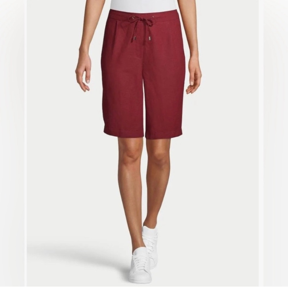 EUC Chicos 100% Linen Burgundy Drawstring Shorts